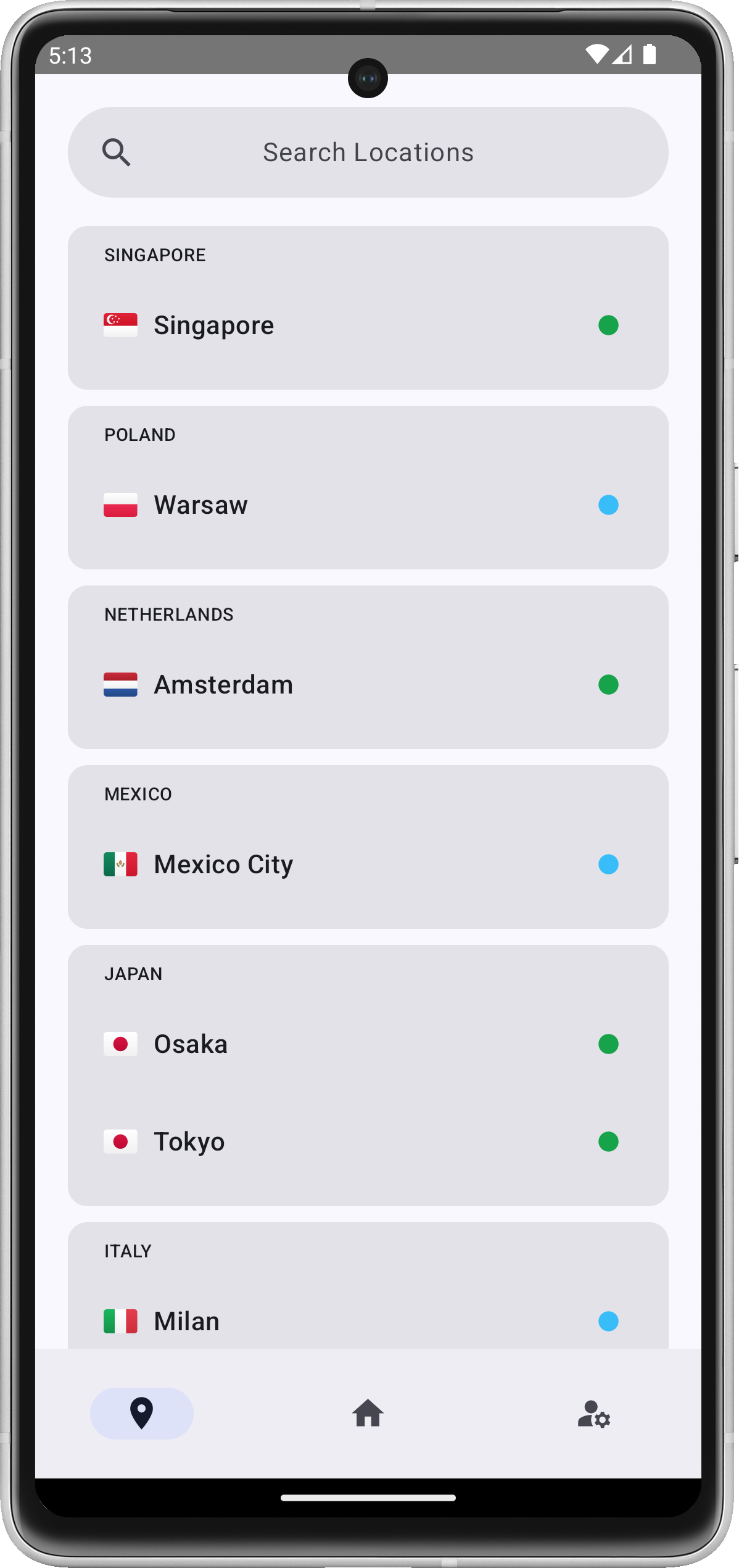 UpVPN Android - Server Locations